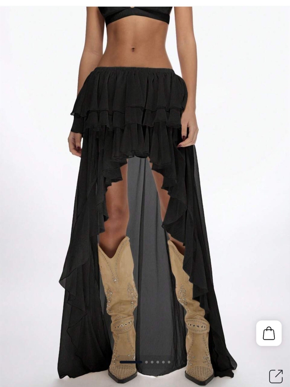 Black Ruffled High-Low Maxi Skirt